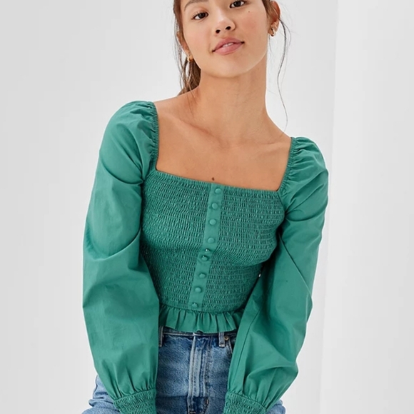 NWOT American Eagle Small Smocked Square Neck Ruffle Puff Sleeve Blouse - Picture 8 of 10